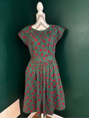 Green Floral Polka Dot Fit-and-Flare Dress